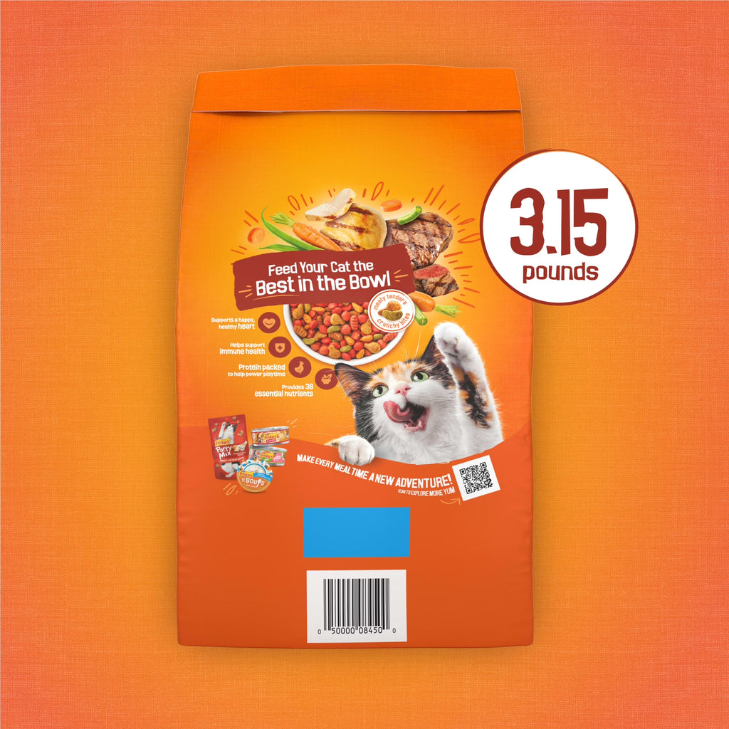 Purina  Tender and Crunchy Dry Cat Food Flavors of Chicken, Beef, Carrots and Green Beans, 3.15 Lb Bag