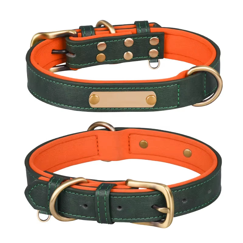 Factory Direct Sales Retro Leather Dog Leash with Breathable Dog Collar Contrast Color Solid Pattern Space Cotton Pet Lettering