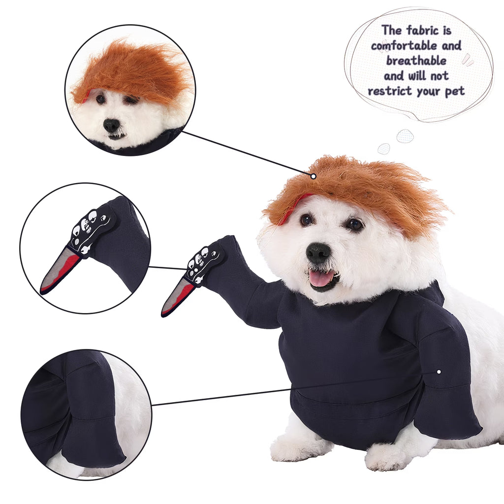 Funny Dog Jumpsuit with Knife, Halloween Pet Costume, for Small Dogs,L