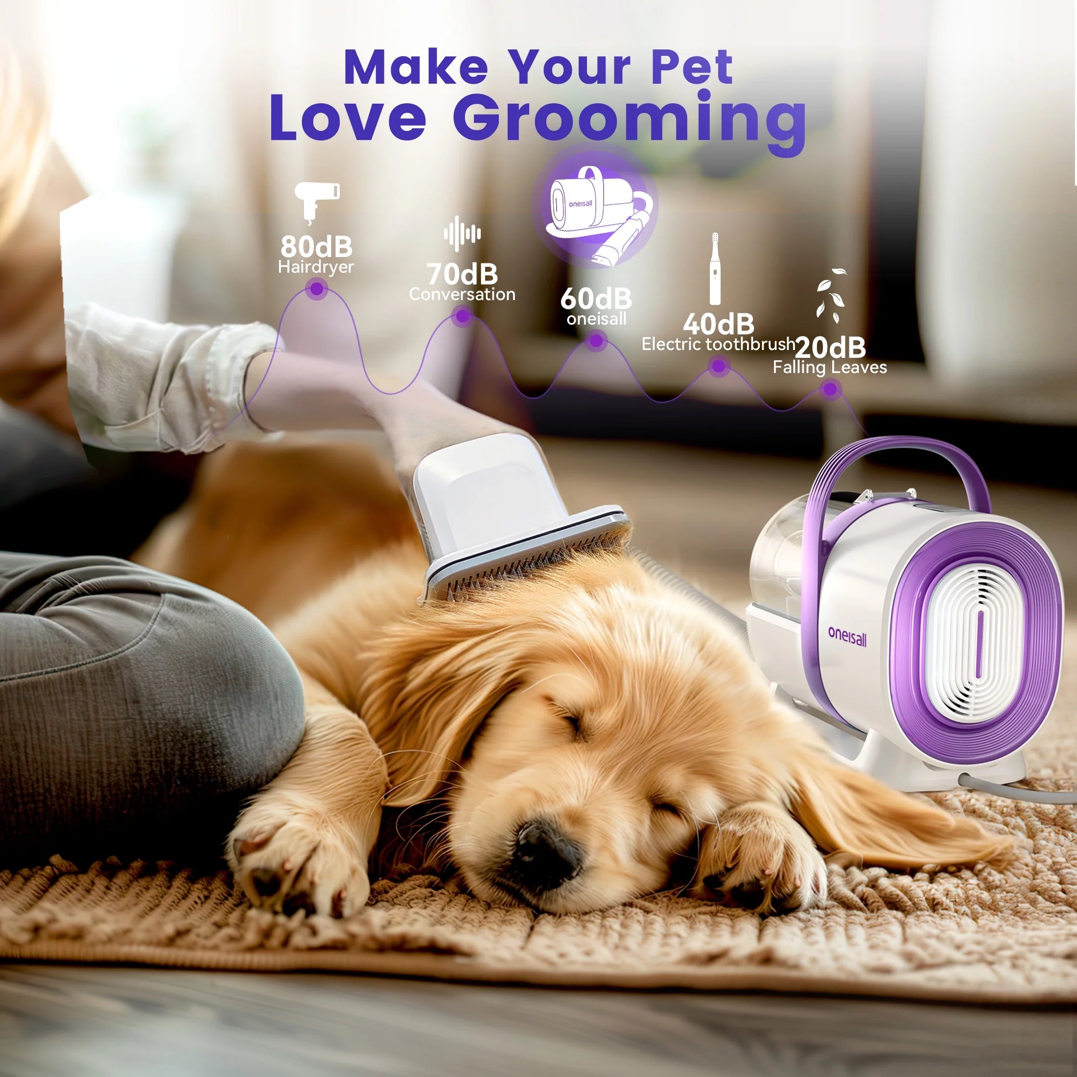 LM3 Dog Grooming Vacuum, 8-In-1 Dog Grooming Kit, 11000Pa Super Suction Dog Hair Vacuum for Shedding Dogs Cats Hair, Purple