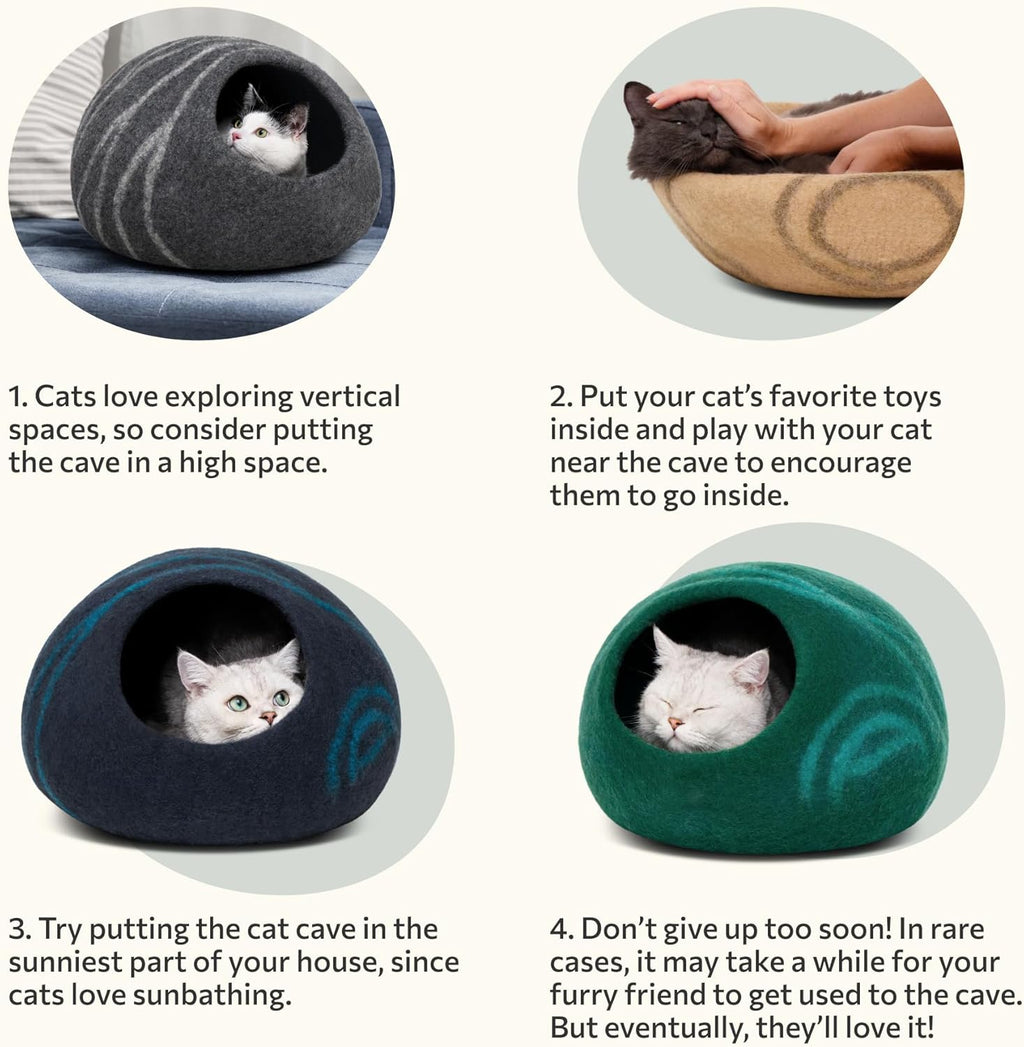 Cat Cave – Premium Felt Cat Bed Enclosure for Indoor Cats, Handmade Merino Wool (Slate Grey, Large)