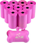 Poop Bags for Dogs with Dispenser, 180 Count - Leak-Proof Dog Waste Bags and Bone-Shaped Dog Poop Bags Holder for Leash - Pink, 12.5" X 8.5"