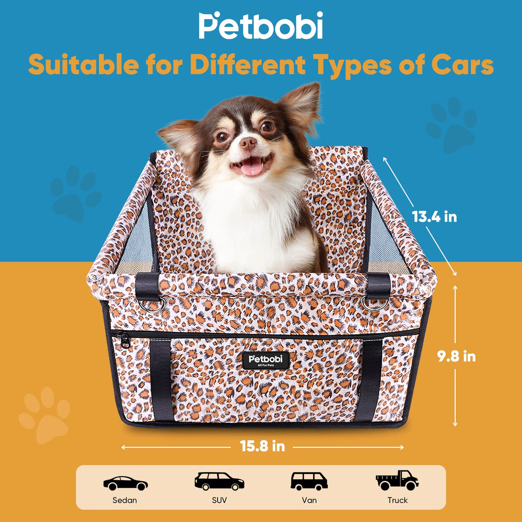 Dog Car Seat Booster Small Pet Puppy Medium Cat Doggie Safety, Leopard Print