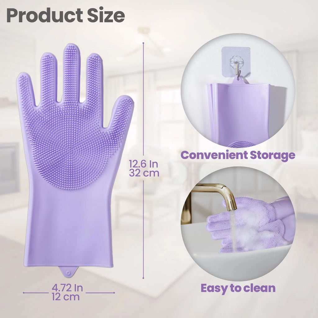 Dog Washing Gloves 1 Pair: Soft and Gentle Silicone Pet Grooming Gloves - Bathing Scrubber Brush Mitt Grooming Shedding Fur Removal Massage for Dogs/Cats/Horse, Purple