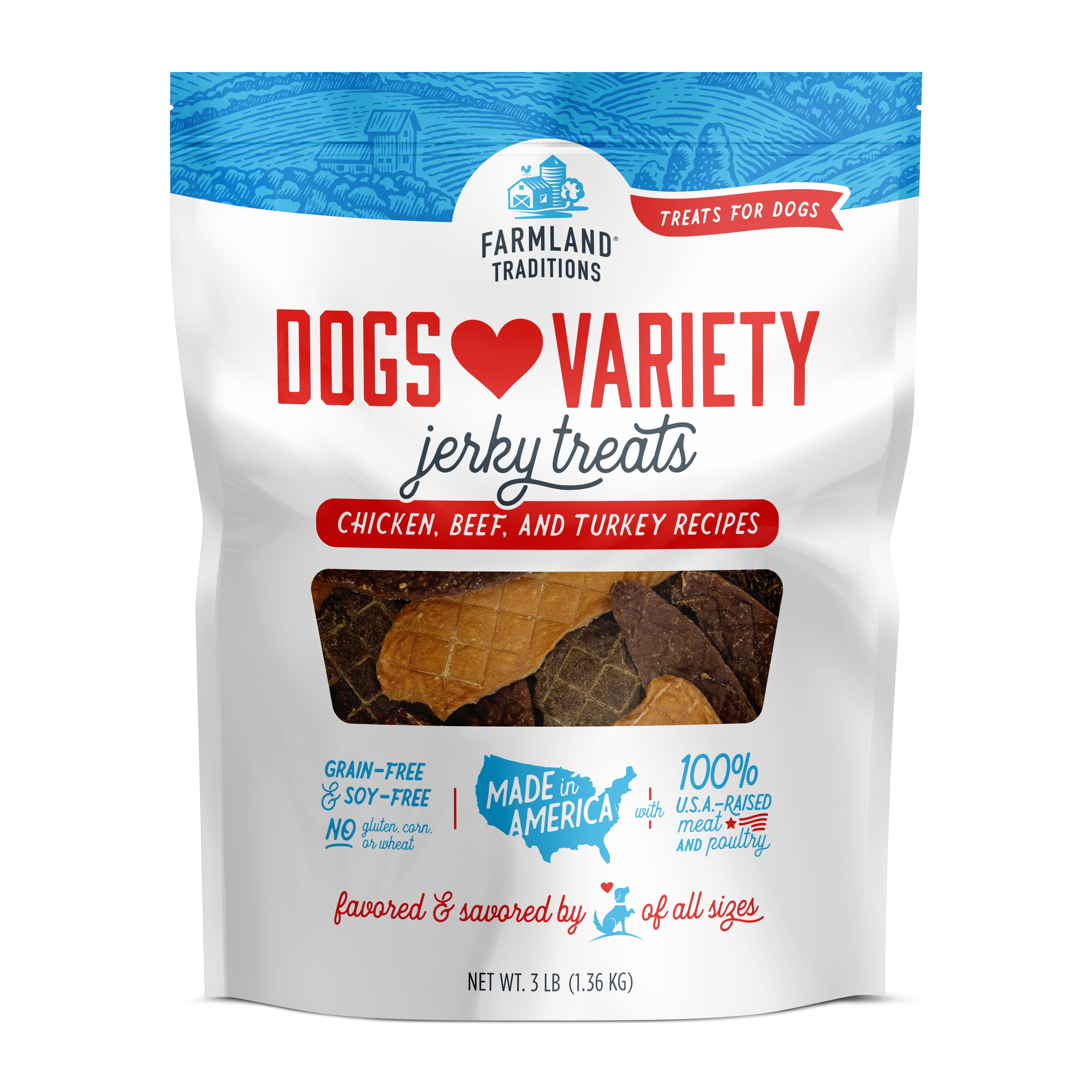 Dogs Love Jerky Dog Treats, Premium Dog Jerky Variety Pack with Chicken, Beef & Turkey, 3 Pound Bag