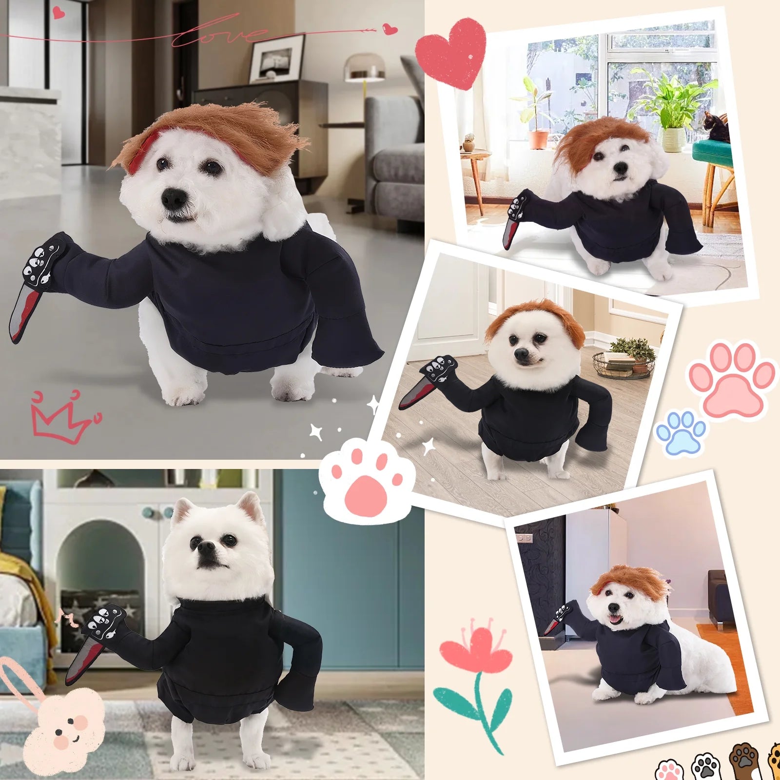 Funny Dog Jumpsuit with Knife, Halloween Pet Costume, for Small Dogs,L