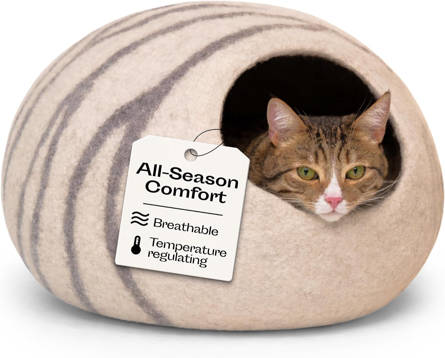 Cat Cave – Premium Felt Cat Bed Enclosure for Indoor Cats, Handmade Merino Wool (Light Gray, Medium)