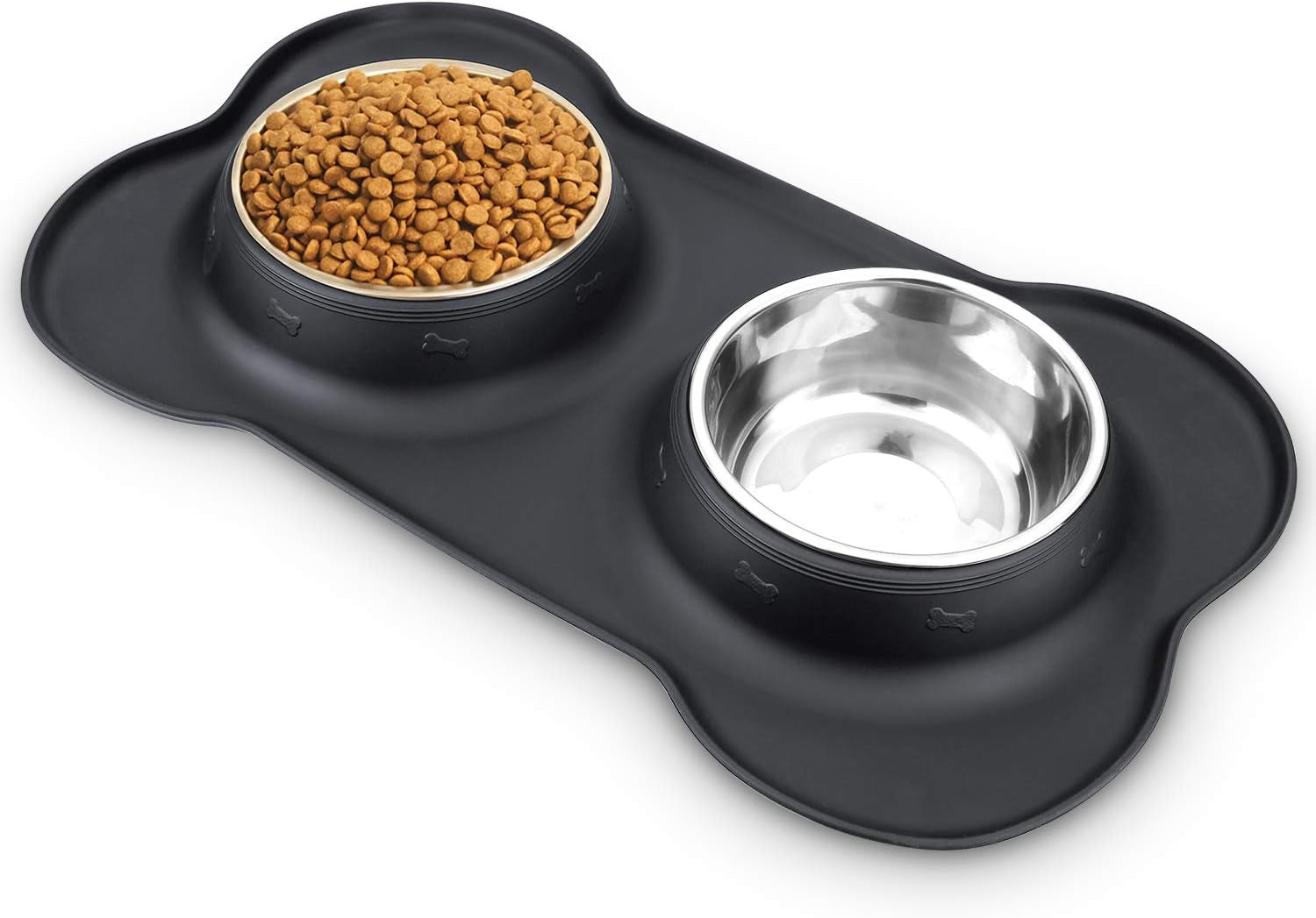 Dog Food Bowls Stainless Steel & Water Dish with No-Spill and Non-Skid, Feeder Bowls with Dog Food Dish for Small Medium Large Size,Dogs,Cats,Puppy Pets, Black, 12Oz