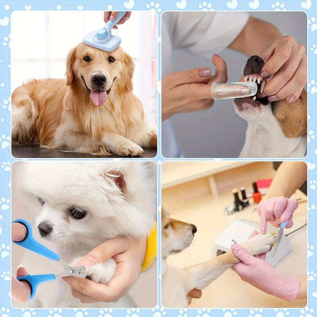 LJSXFI Pet Grooming Brush Kit, 7 Pcs for Shedding & Matted Fur, with Flea Comb and Dog Bath Brush, Cat Dog Brush Grooming Kits