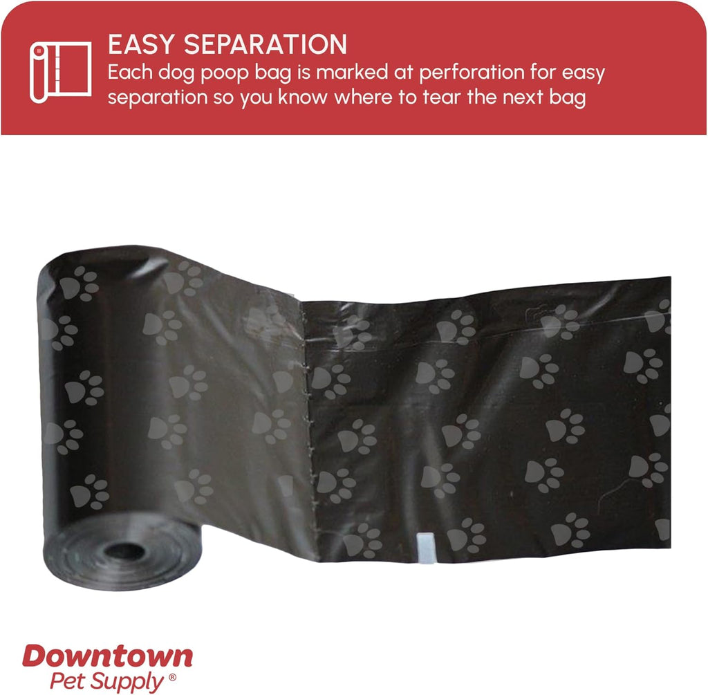 Poop Bags for Dogs with Dispenser, 180 Count - Leak-Proof Dog Waste Bags and Bone-Shaped Dog Poop Bags Holder for Leash - Black with Paw Prints, 12.5" X 8.5"