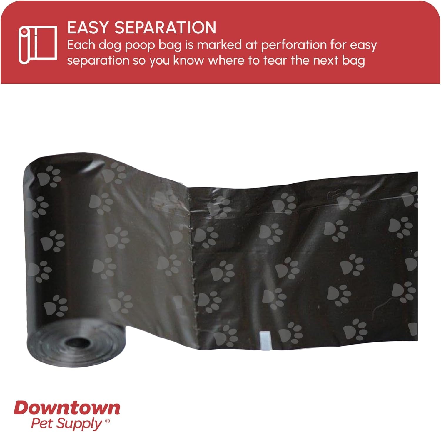 Poop Bags for Dogs with Dispenser, 180 Count - Leak-Proof Dog Waste Bags and Bone-Shaped Dog Poop Bags Holder for Leash - Black with Paw Prints, 12.5" X 8.5"