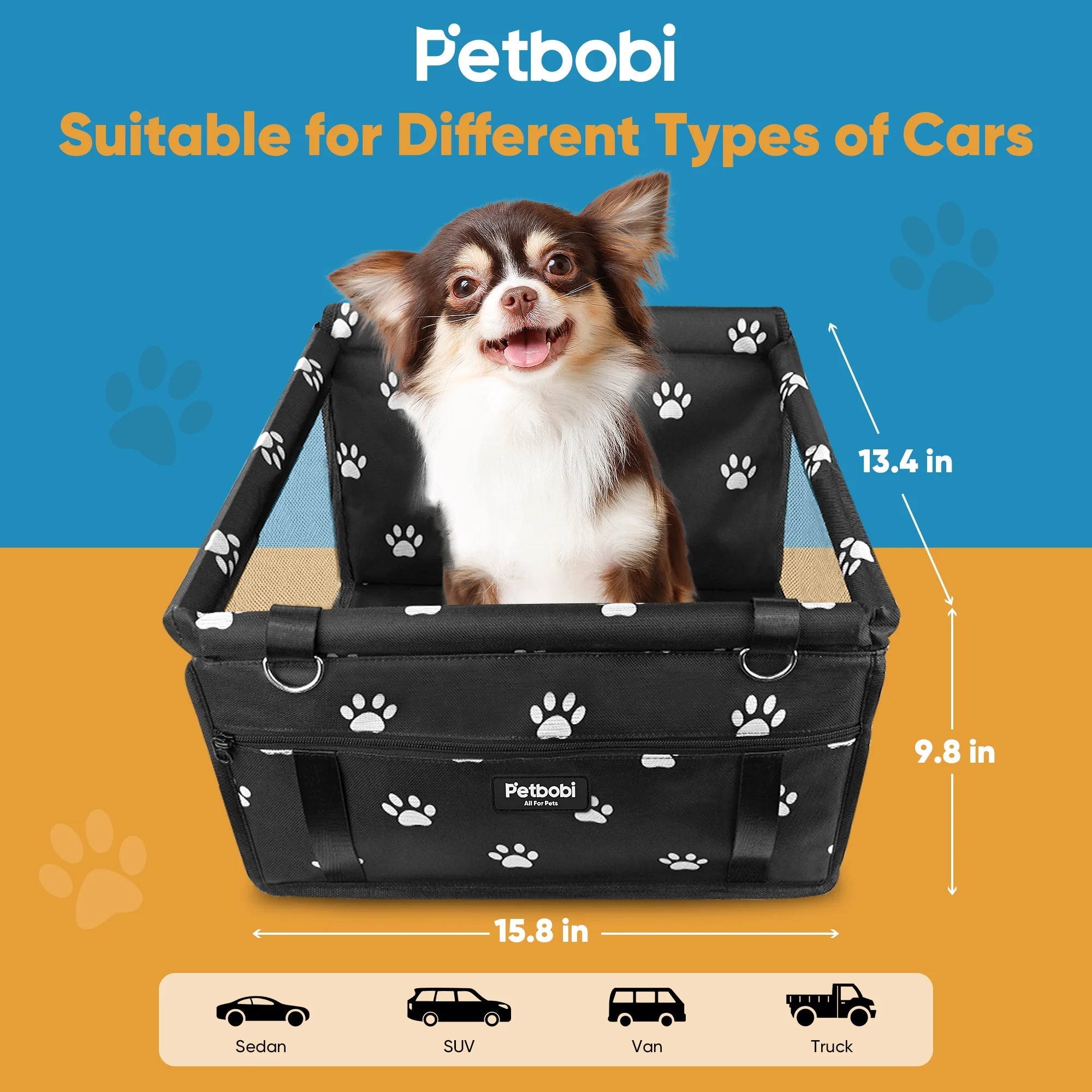 Dog Car Booster Seat Travel Carrier for Dog Cat Portable Travel Bag with Seat Belt Safety Stable for Travel Pet Car Seat with Clip on Leash and Storage Package