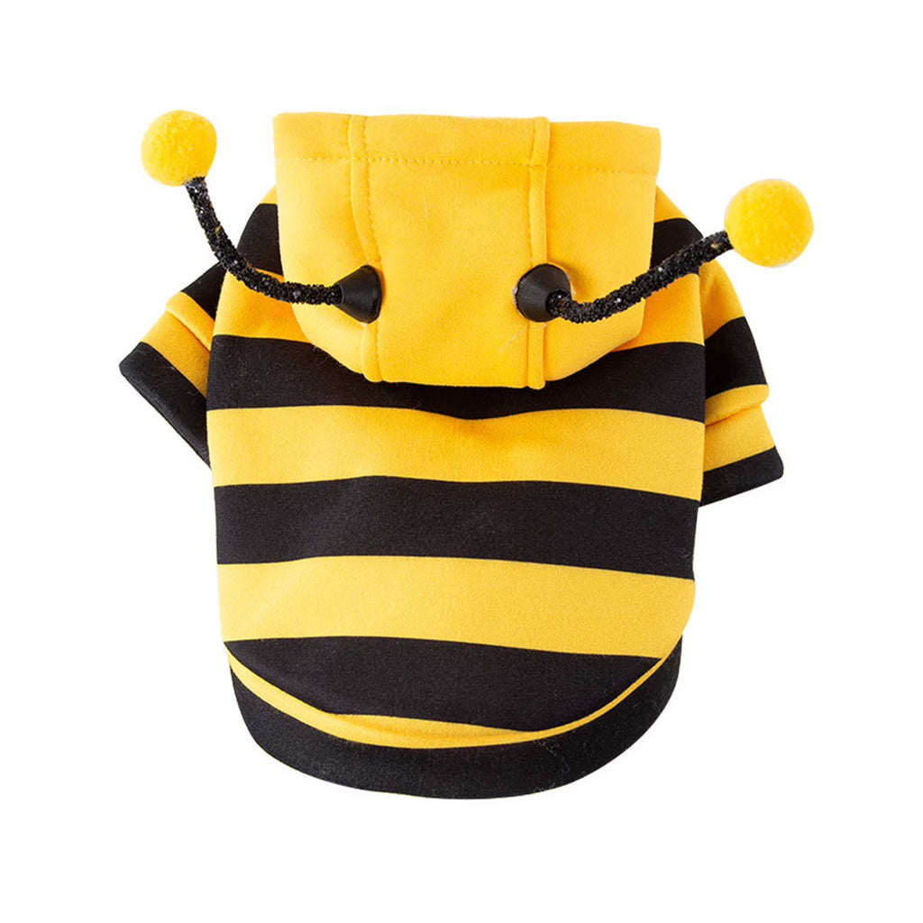 Pet Bee Costume Hood Dog Halloween Clothes Winter Warm Pet Hoodies Cat Holiday Cosplay Outfit for Small Medium Dogs Cats (Yellow,L)