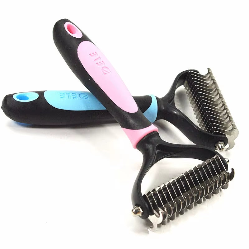 Ultimate Pet Grooming Brush: 2-Sided Shedding & Dematting Rake for Dogs & Cats