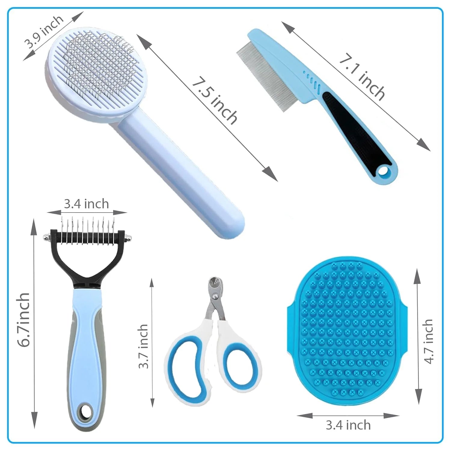 Pet Grooming Brush Kit, 5 Pcs Cat Grooming Supplies for Shedding & Matted Fur, Blue
