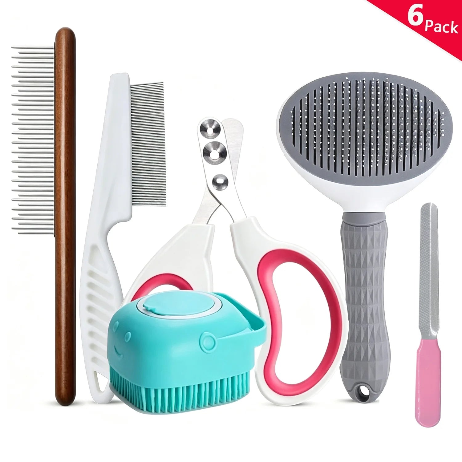 Cat Dog Brush Grooming Kits, Best Combo Brush for Dogs Cats, 6 Pcs