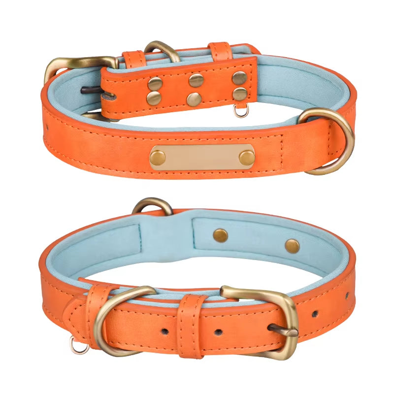 Factory Direct Sales Retro Leather Dog Leash with Breathable Dog Collar Contrast Color Solid Pattern Space Cotton Pet Lettering