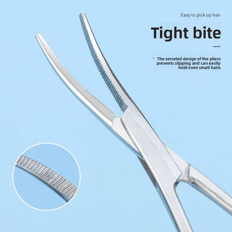Premium Stainless Steel Ear Plucking Forceps for Dogs & Cats - Straight & Bent Nozzles for Easy Ear Cleaning - Essential Hemostatic Grooming Tool