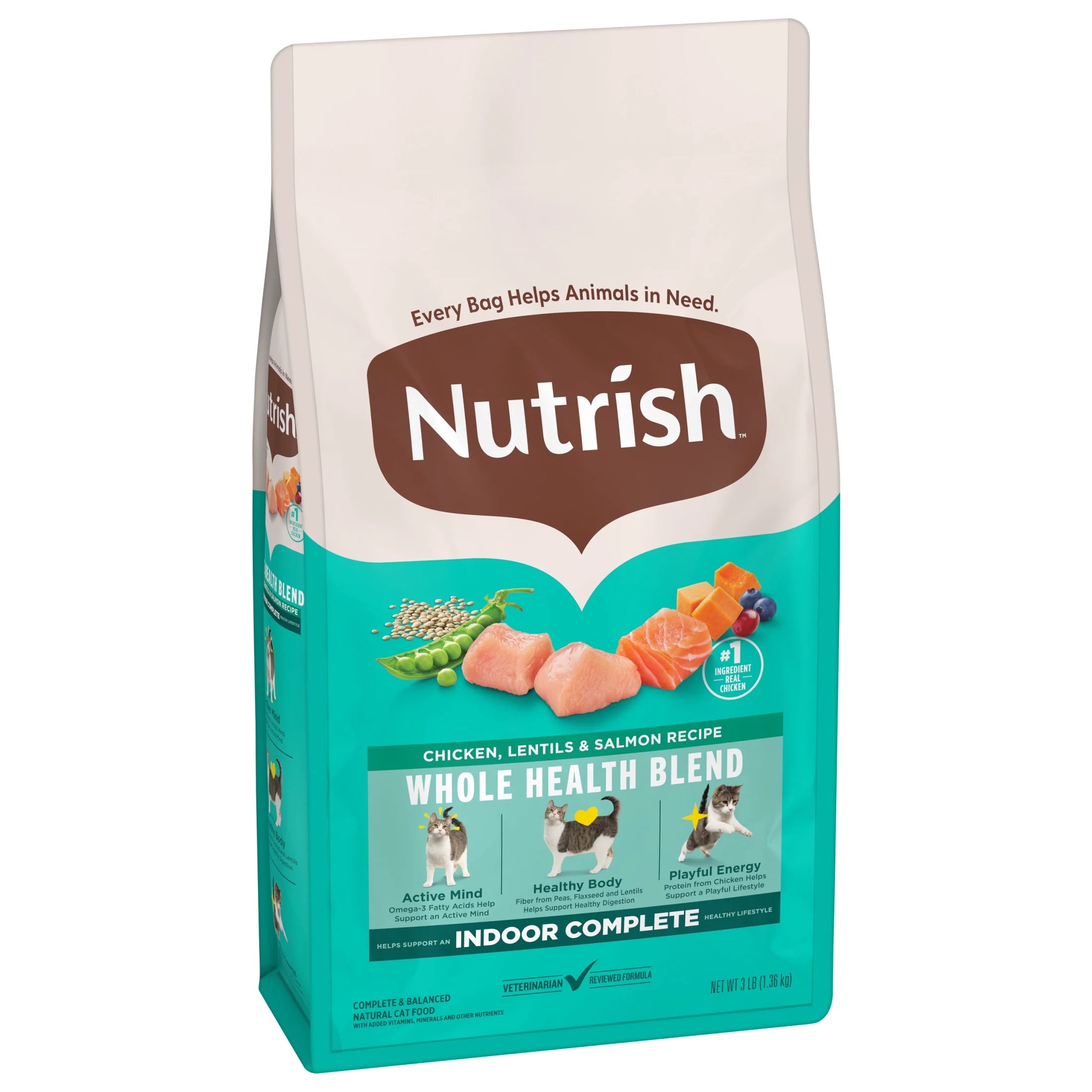 Indoor Complete Chicken, Lentils & Salmon Recipe Dry Cat Food (Rachael Ray), 3 Lb. Bag