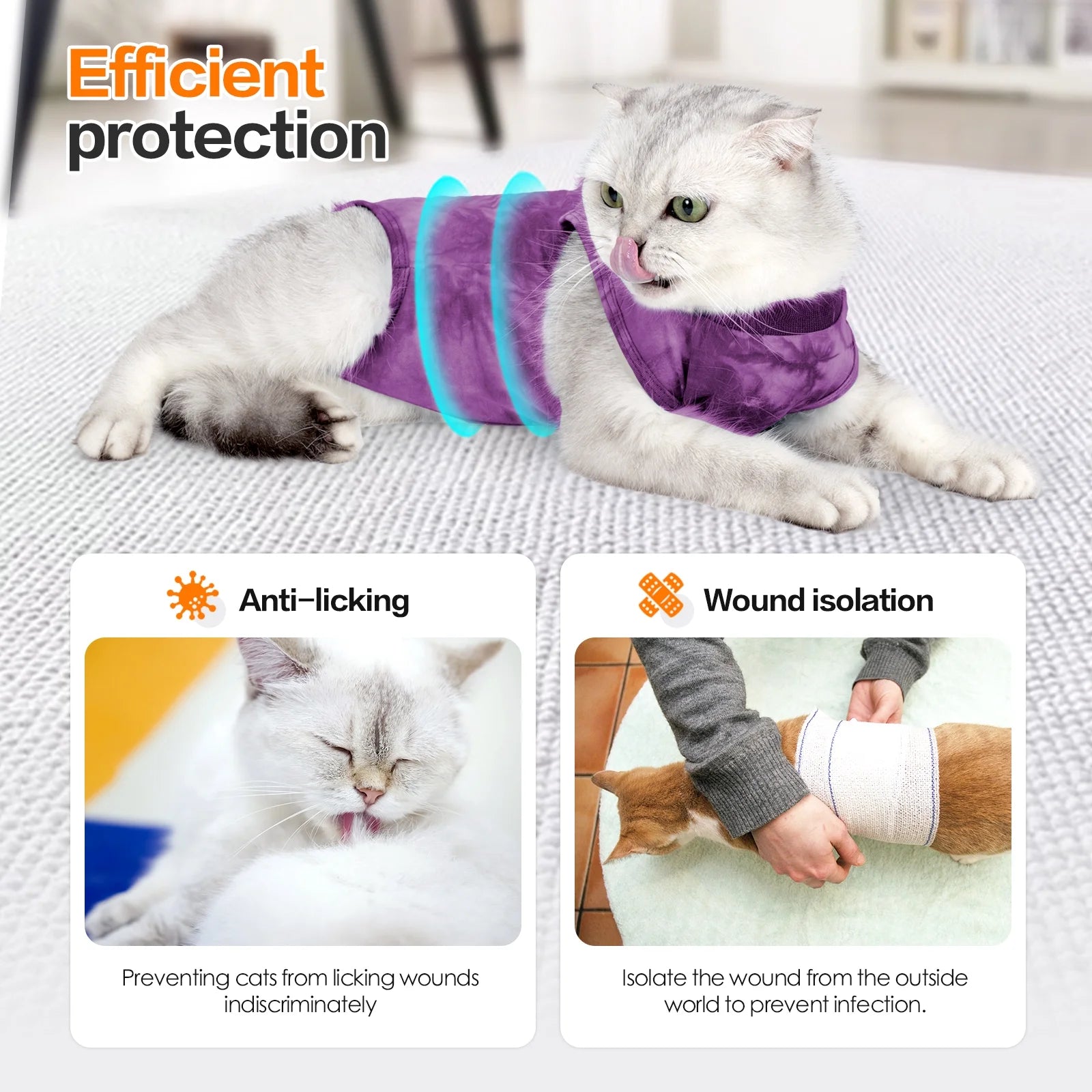 Cat Recovery Suit, Tie-Dye Post-Surgery Pet Clothing, Soft Stretch Fabric Cat Surgery Shirt with Back Button Closure, Prevents Licking and Biting after Spay/Neuter,Purple,L
