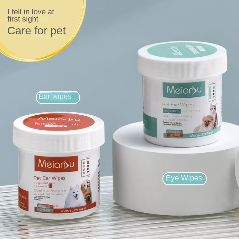 Eco-Friendly Plant-Based Pet Wipes for Gentle Ear, Eye & Teeth Cleaning - Hypoallergenic Formula for Sensitive Skin Pets