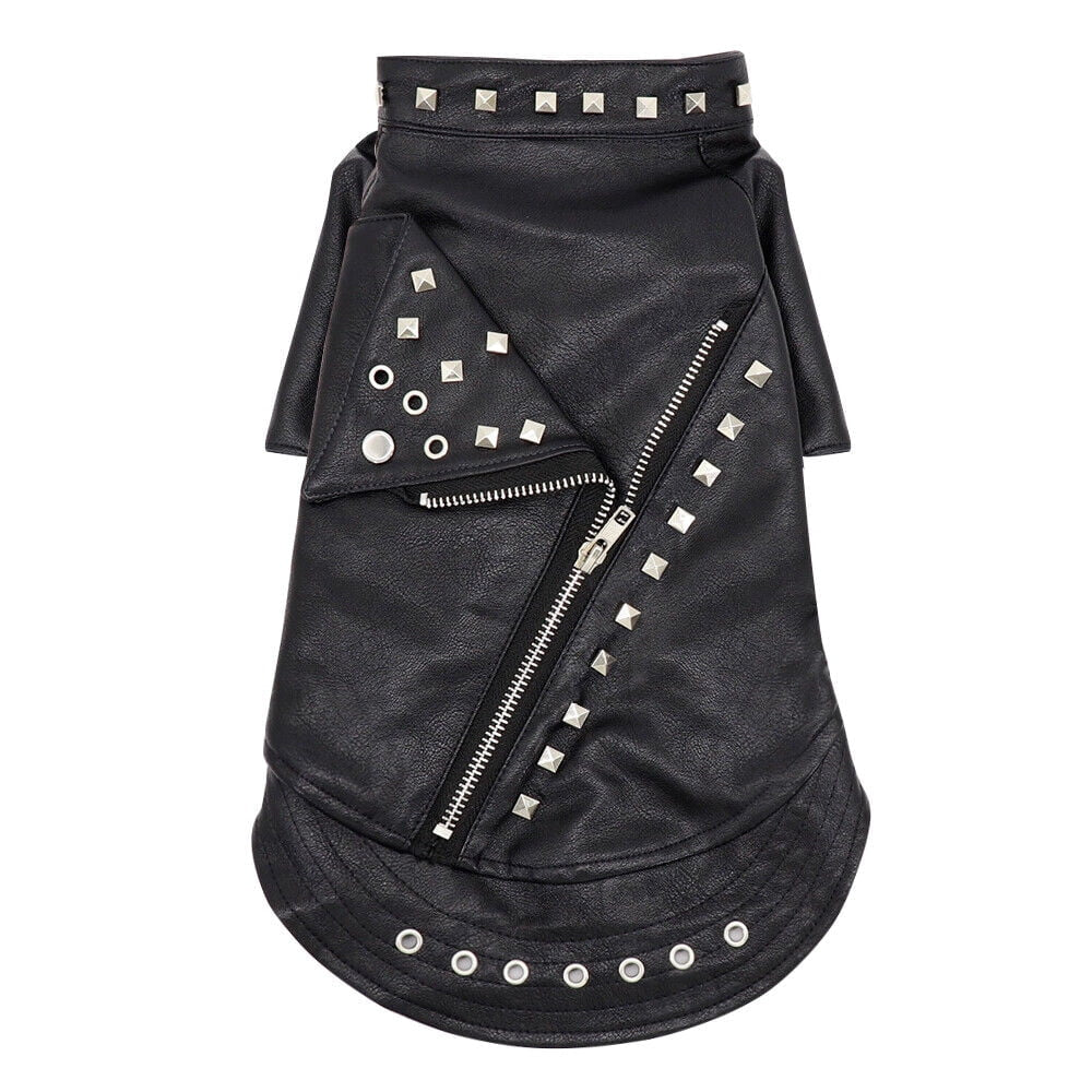 Fashion Small Cat Dog Jacket Black PU Leather Motorcycle Coat Outfit Clothes with Studs