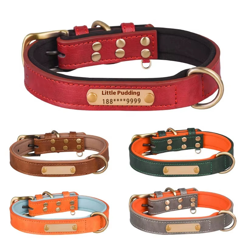 Factory Direct Sales Retro Leather Dog Leash with Breathable Dog Collar Contrast Color Solid Pattern Space Cotton Pet Lettering