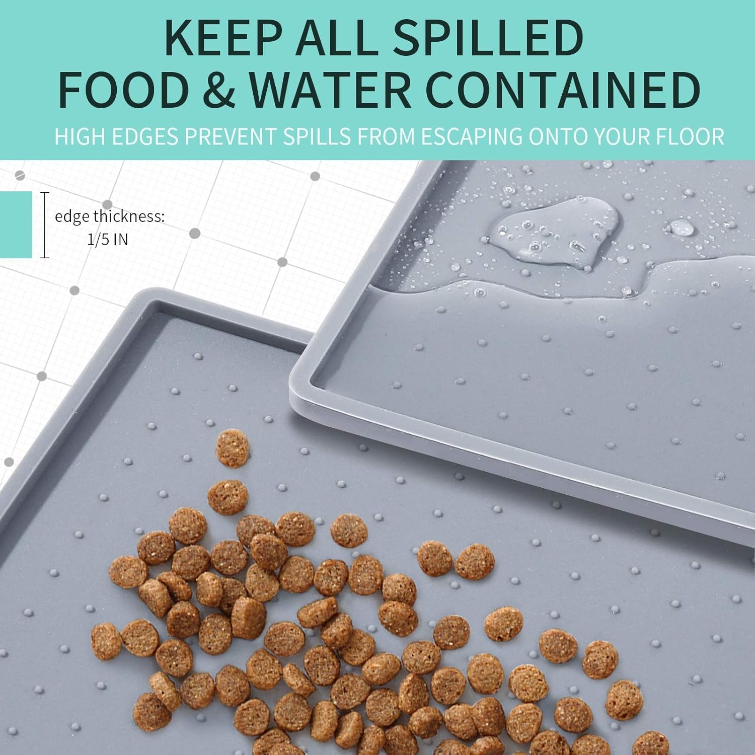 Silicone Dog Food Mat - Waterproof Dog Bowl Mats for Food and Water Bowls, Raised Edges Non-Slip Cat Food Mat, BPA Free Pet Mats for Dog Bowls (XXL, Mist)
