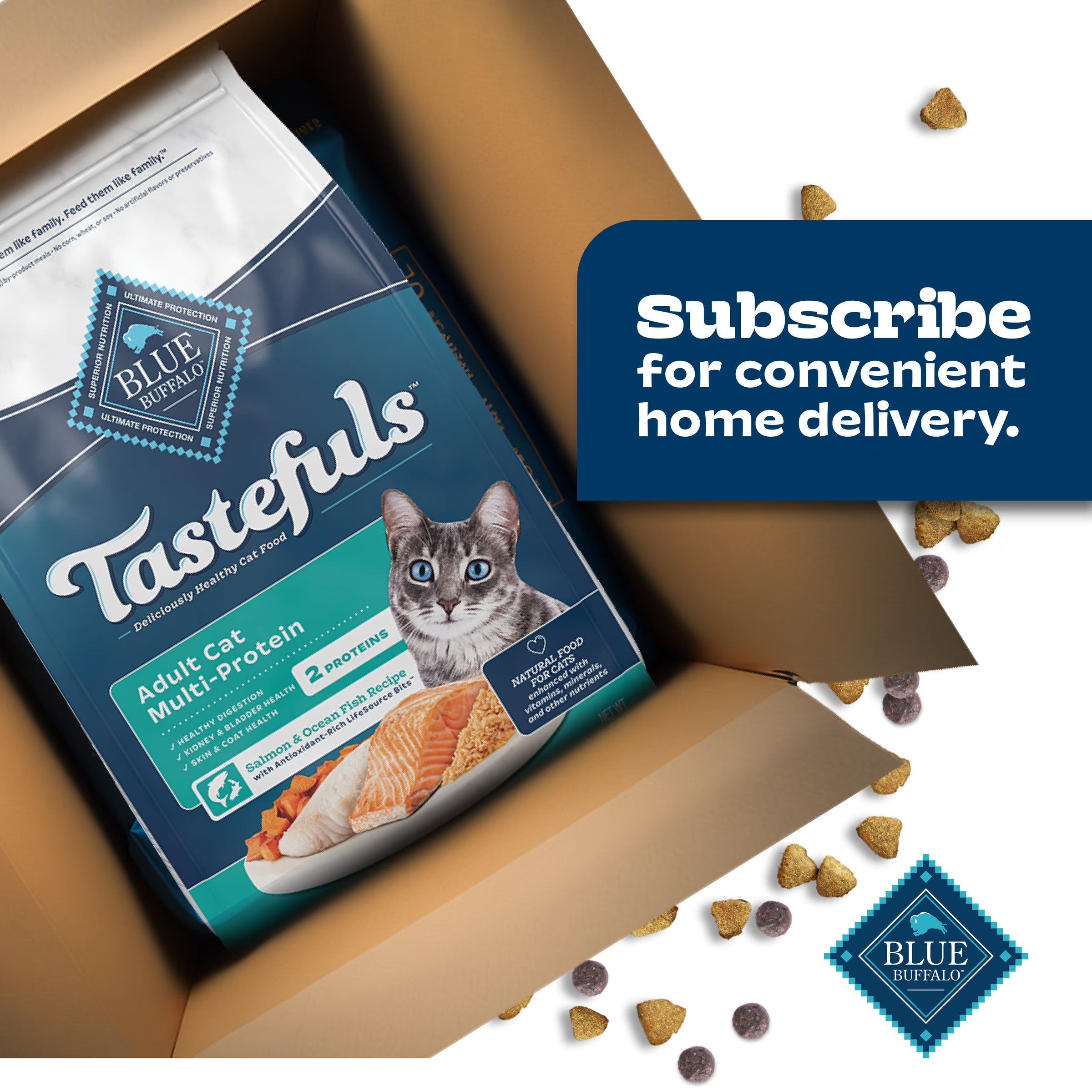 Tastefuls Adult Cat Dry Food, Multi-Protein Salmon & Ocean Fish Recipe, 5-Lb. Bag
