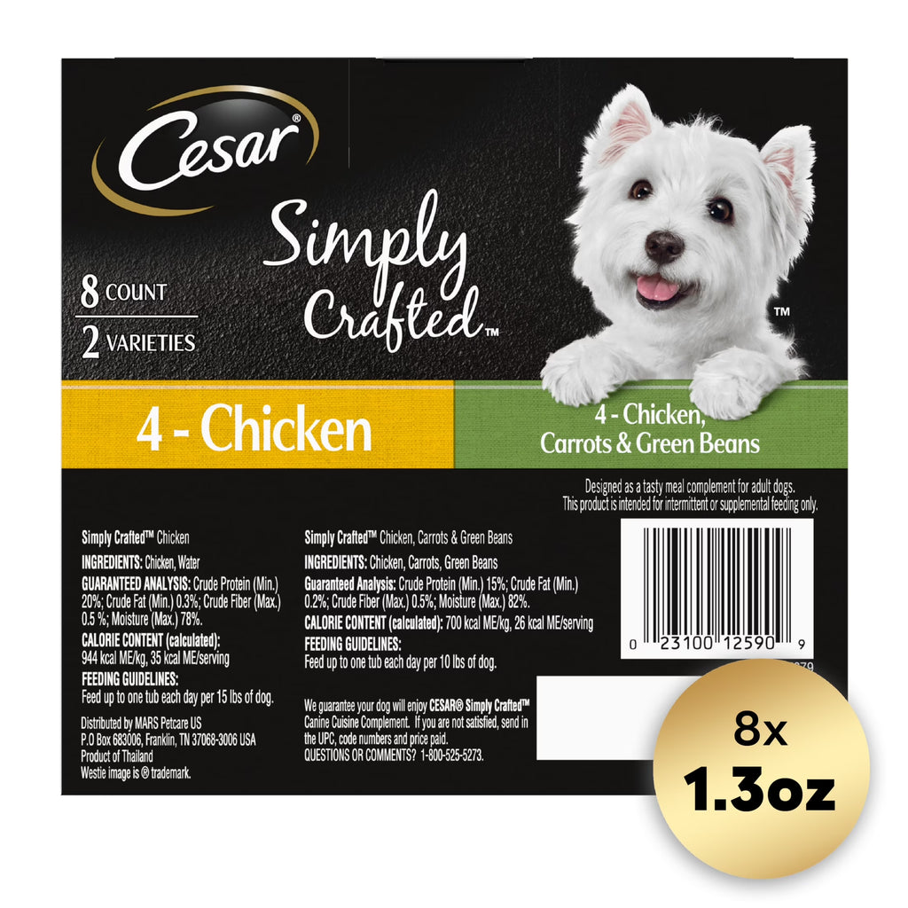 Simply Crafted Chicken Variety Pack Wet Dog Food Meal Toppers, 1.3 Oz Tubs (8 Count)