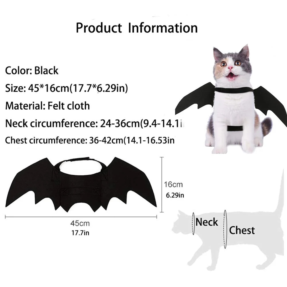 Adjustable Pet Costume Collar - Bat-Themed Dress up Accessories for Cats & Dogs, Halloween Party Decoration