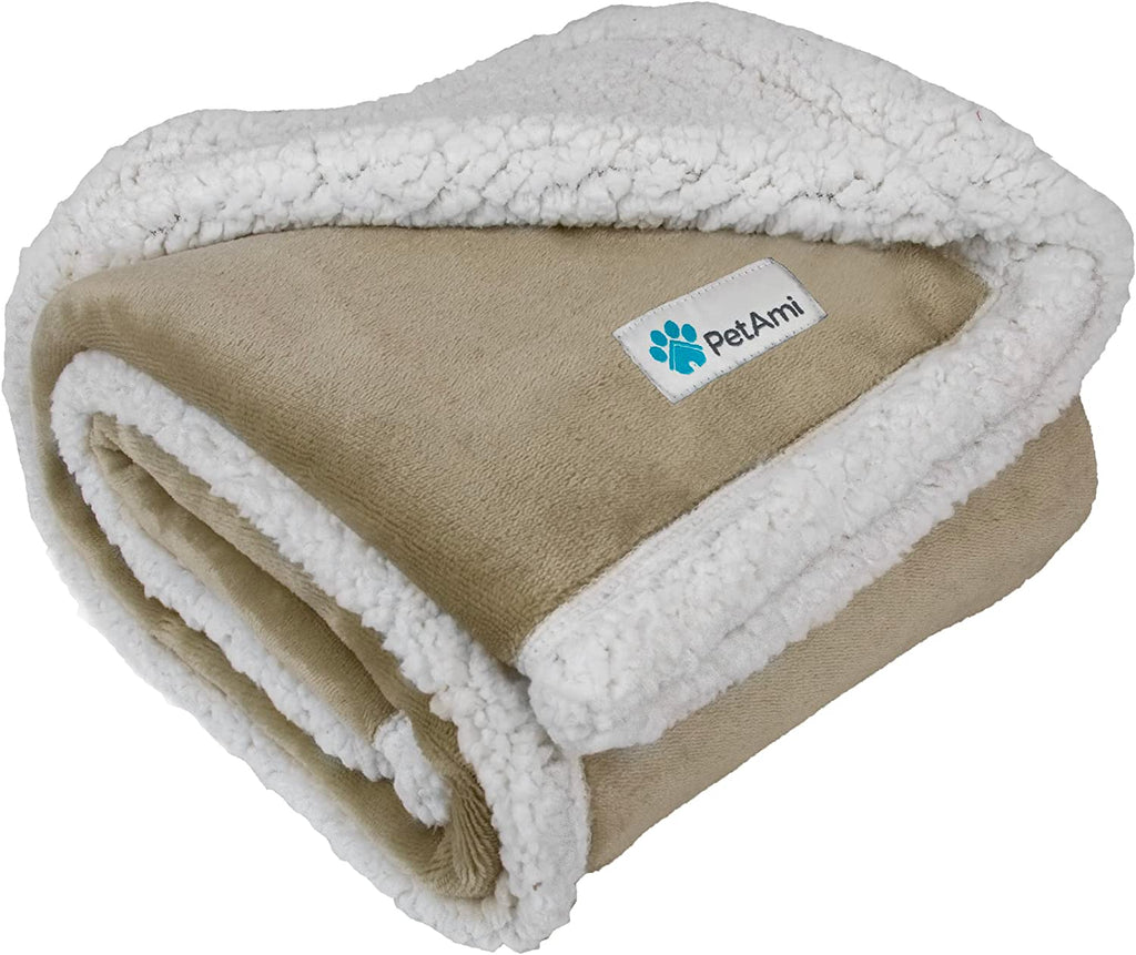 Dog Blanket for Medium Large Dogs and Pets, Soft Sherpa Fleece Pet Blanket Throw for Cats Puppies, Reversible Plush Couch Cover Protector for Sofa Bed Car Seat, Machine Washable, 80X60, Taupe