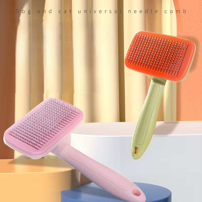 Self-Cleaning Ergonomic Pet Grooming Brush - Easy One-Key Hair Remover for Cats & Dogs, Skin-Friendly & Washable