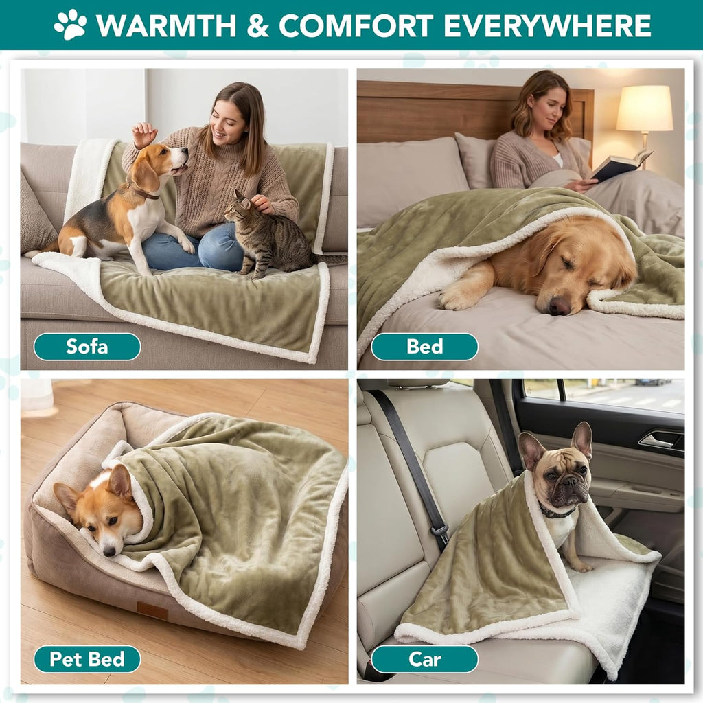 Dog Blanket for Medium Large Dogs and Pets, Soft Sherpa Fleece Pet Blanket Throw for Cats Puppies, Reversible Plush Couch Cover Protector for Sofa Bed Car Seat, Machine Washable, 80X60, Taupe