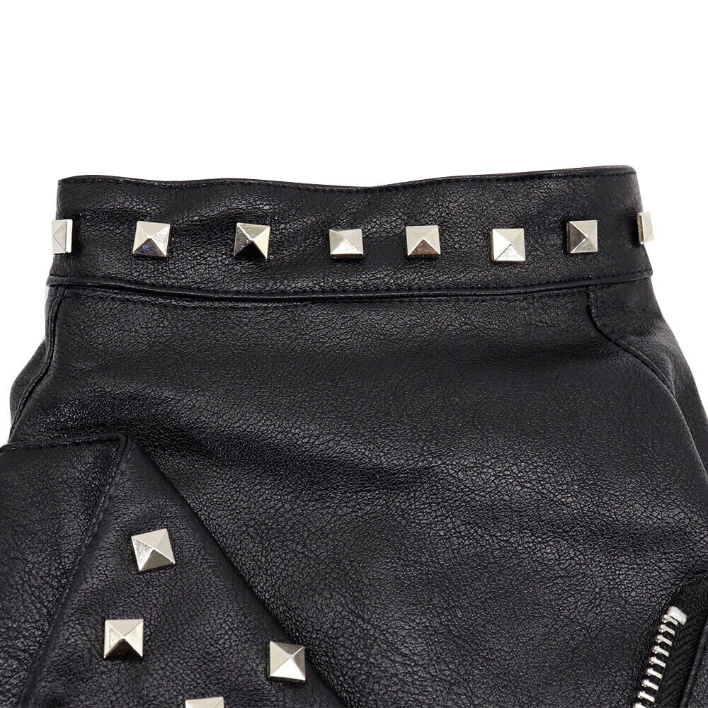Fashion Small Cat Dog Jacket Black PU Leather Motorcycle Coat Outfit Clothes with Studs