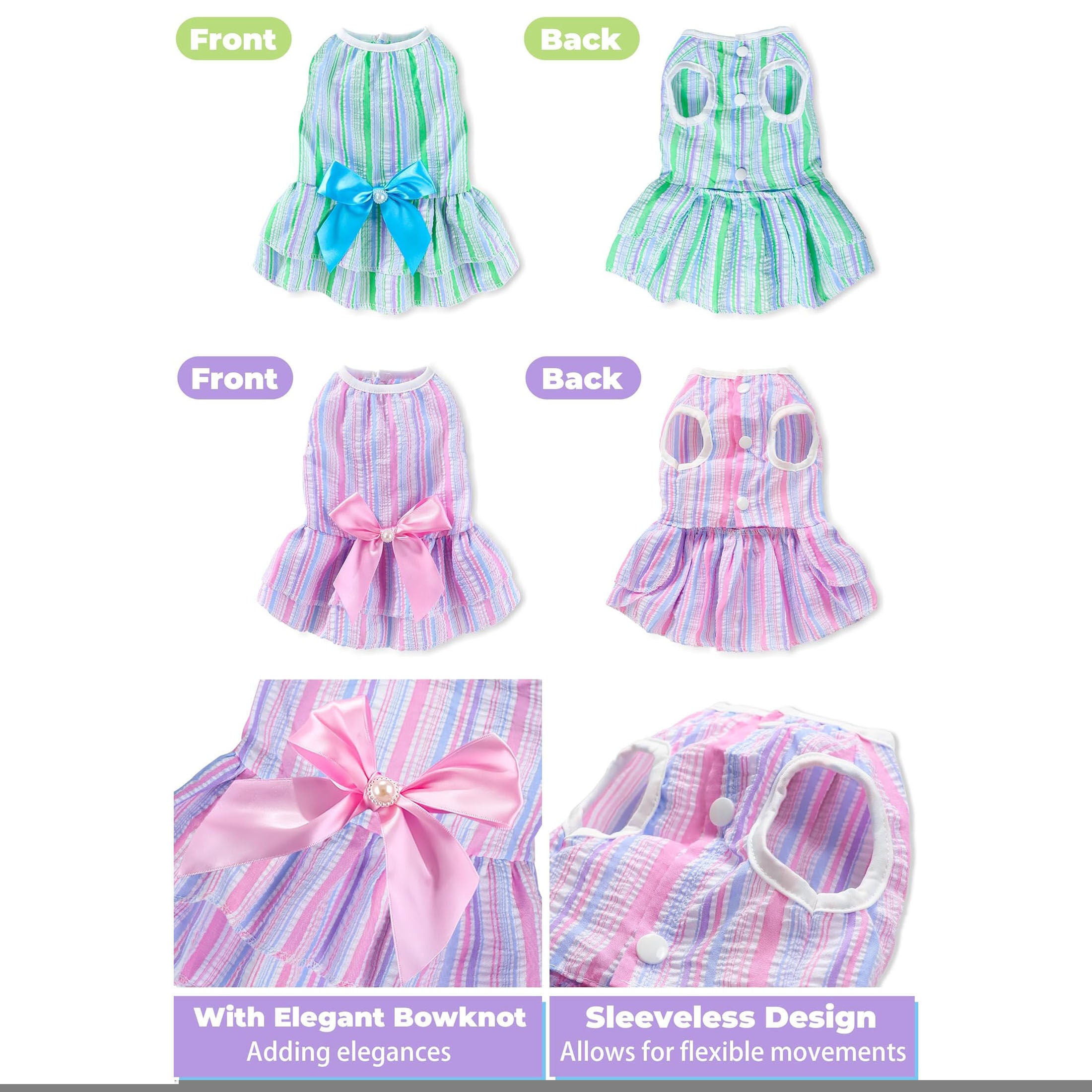 4 Pack Dog Dresses for Small Dogs Girl, Cute Summer Puppy Clothes, Pet Dog Princess Dress with Sweet Bowknot, Doggie Outfits for Yorkie Chihuahua Cat Small Pets XS