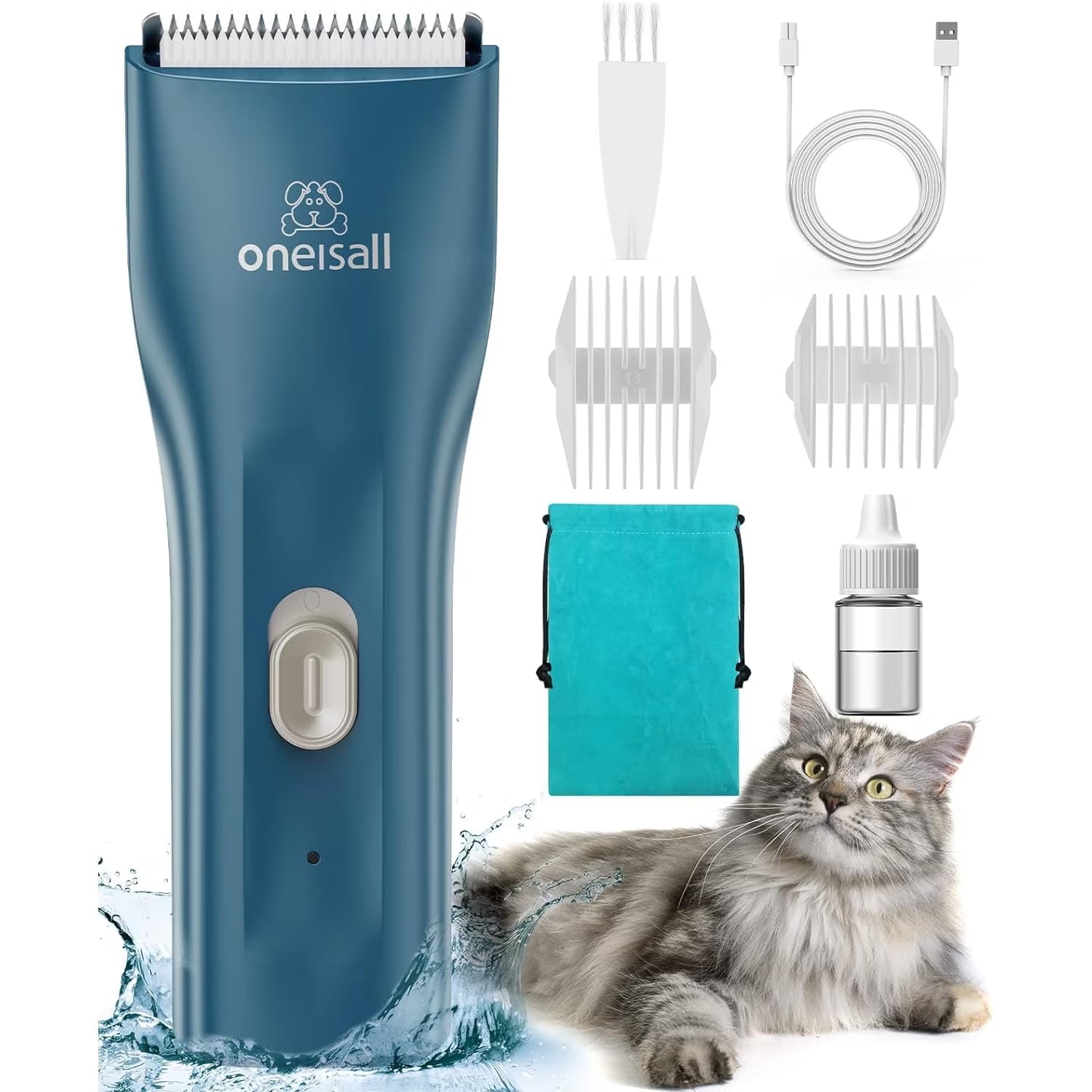 LGL006 Cat Grooming Clippers, Cordless Quiet Cat Clippers for Cat Matted Hair, IPX7 Waterproof Small Pet Hair Clippers with 2 Guide Combs & Storage Bag, Pet Shaver for Grooming - Navy Blue