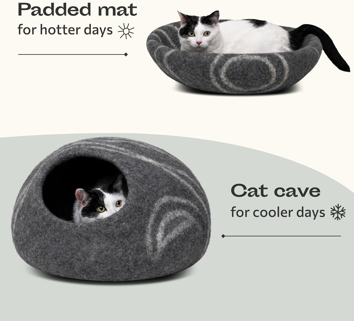 Luxurious Handmade Merino Wool Cat Cave - Cozy Dark Grey Bed Enclosure for Indoor Cats (Medium Size)
