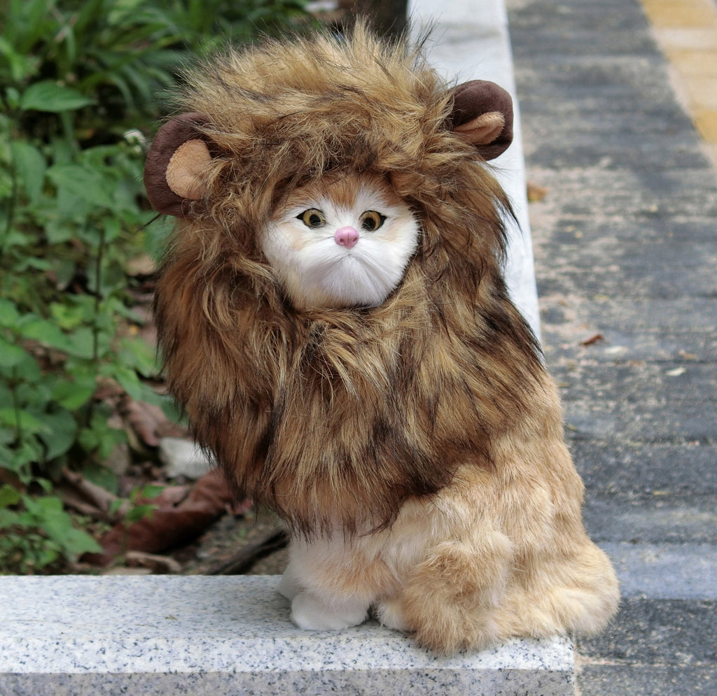 Lion Mane Wig for Cats, Funny Pet Cat Costumes for Halloween Christmas, Furry Pet Clothing Accessories (Size M, Melange Brown)
