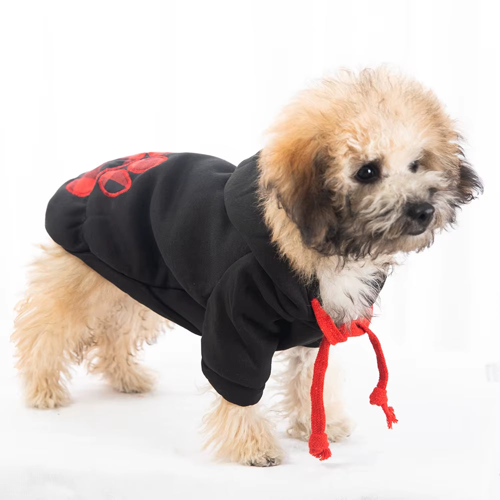 Cool Black Luxury Pet Clothing with Paw Print Design Washable Pet Clothes
