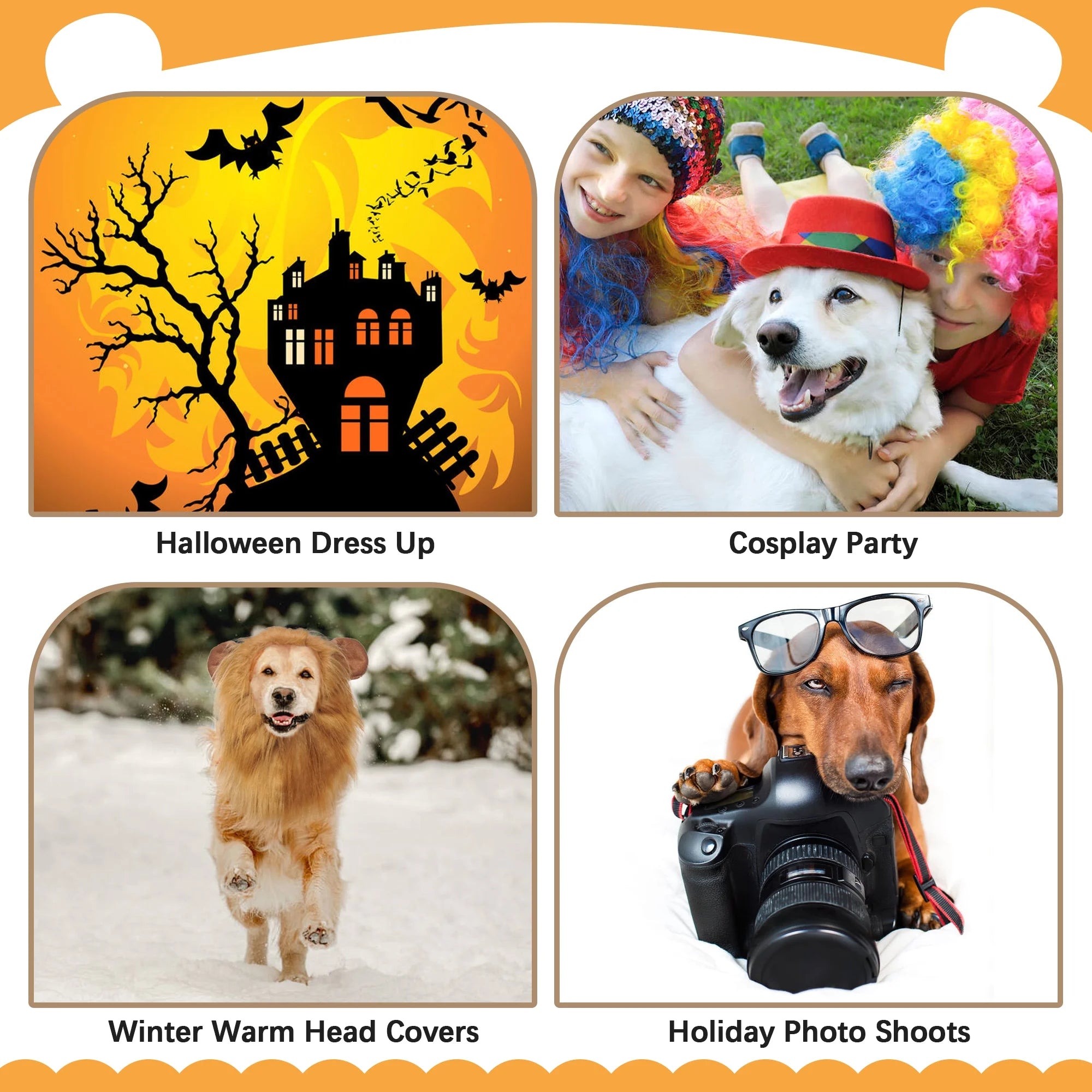 Large Dog Lion Mane with Tail Halloween Dog Costumes Fits Neck Size 13- 29.13 Inch Funny Accessories for Holidays