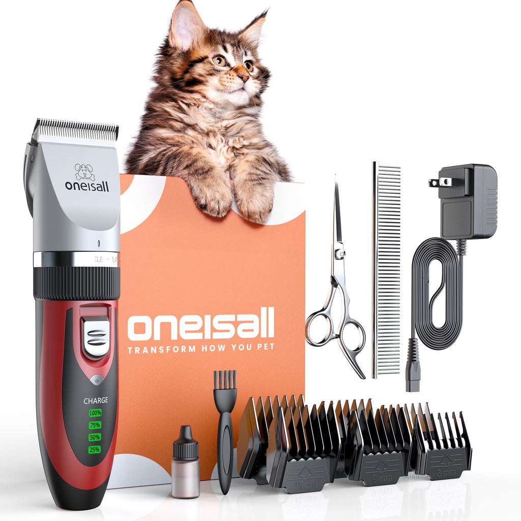C6 Cat Clippers for Grooming, Low Noise Cat Grooming Kit, Cordless Dog Clippers/Cat Hair Trimmer, Red
