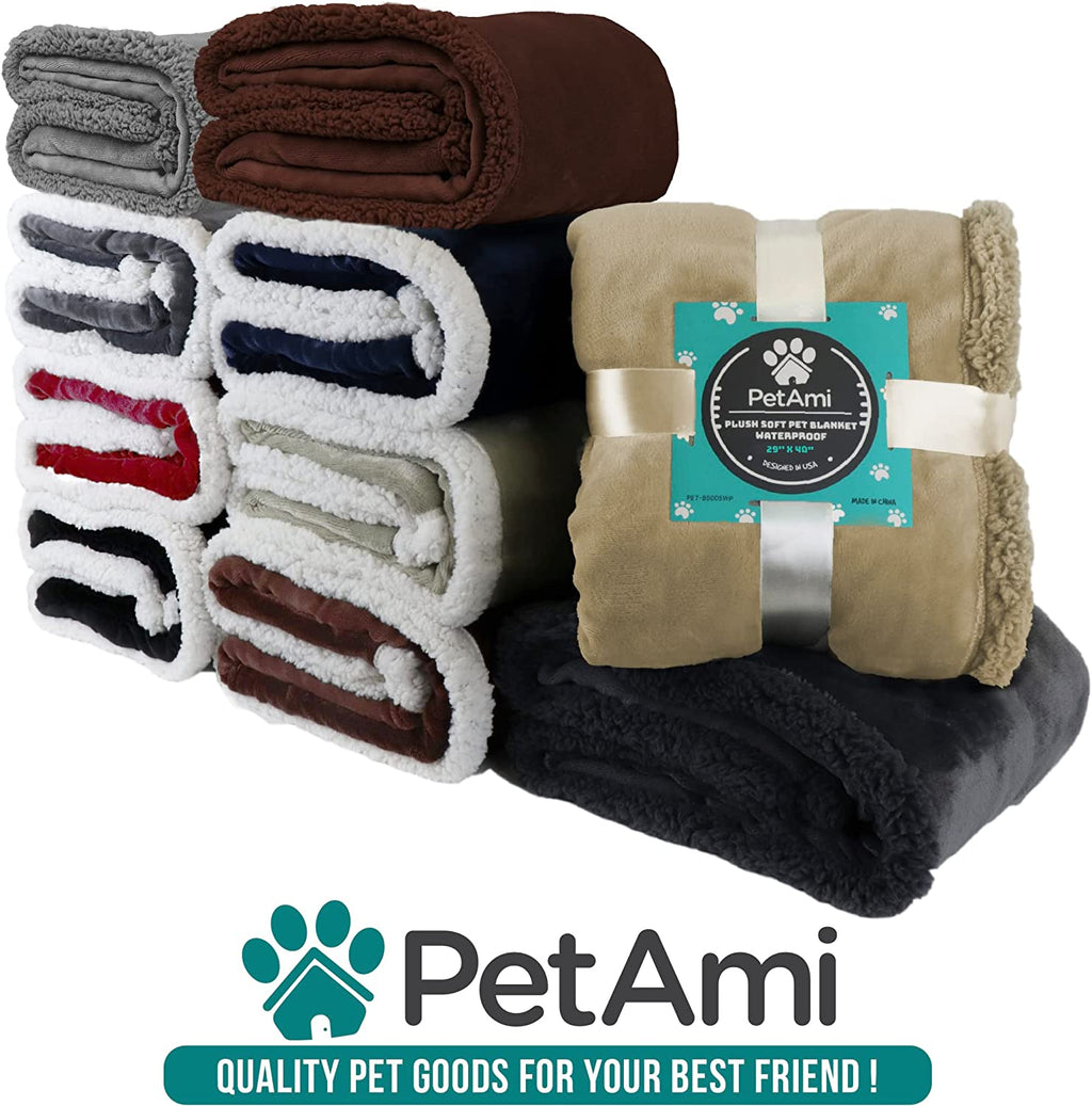 Waterproof Dog Blanket for Couch, Large 60X40, Pee Proof Sherpa Fleece Reversible Pet Throw, Furniture Protector for Bed Sofa Kennel, Soft Washable Cover for Medium Dogs Cats, Brown Sherpa