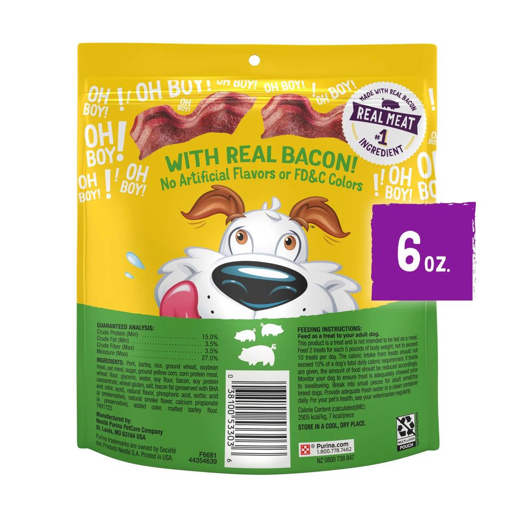 Purina  Strips Small Dog Treats Fun Size Original with Bacon Flavor Tender Chews, 6 Oz Pouch