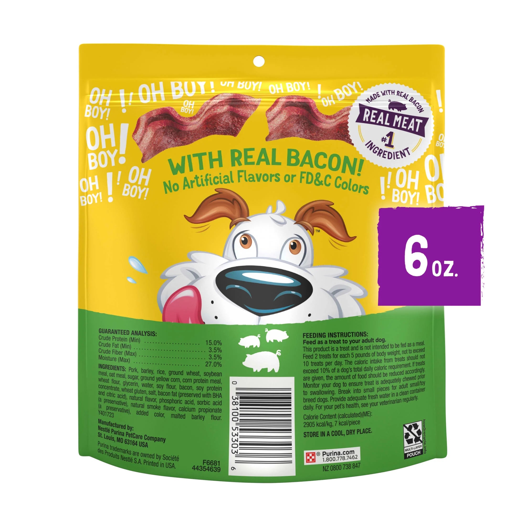 Purina  Strips Small Dog Treats Fun Size Original with Bacon Flavor Tender Chews, 6 Oz Pouch