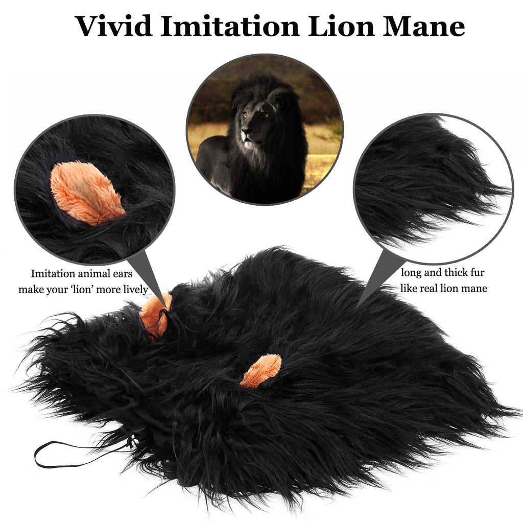 Lion Mane Wig for Dogs, Funny Pet Halloween Costumes, Furry Dog Clothing Accessories (Size L, Black)
