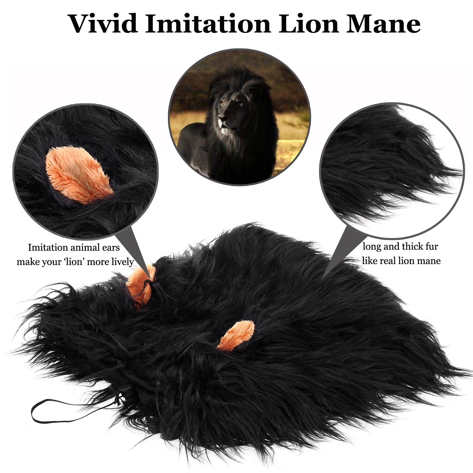 Lion Mane Wig for Dogs, Funny Pet Halloween Costumes, Furry Dog Clothing Accessories (Size L, Black)