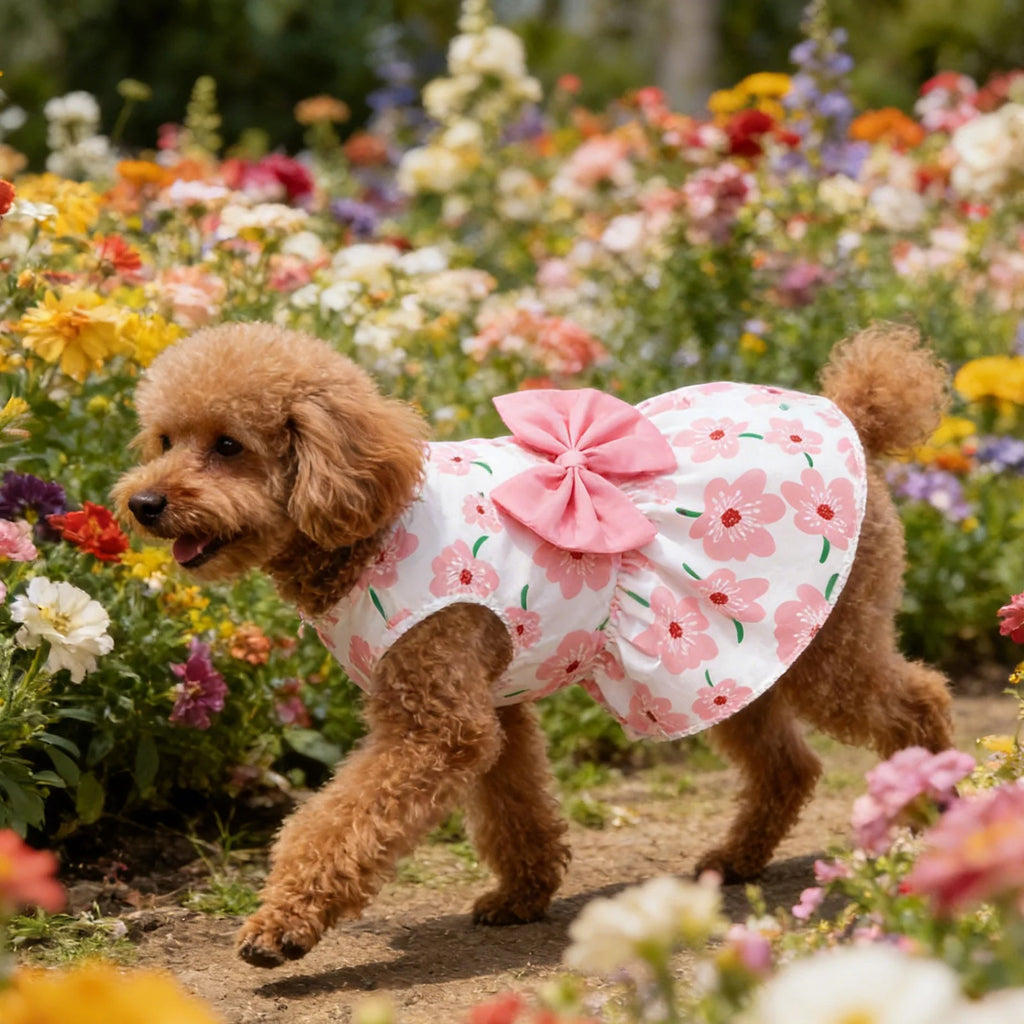 Cute Floral Dog Dress Summer Pet Skirt, Lightweight Breathable Vest Style Pet Dress, Non-Restrictive Comfortable Summer Pet Clothes for Small Medium Dogs & Cats Indoor & Outdoor Wear(Pink,Xxl)