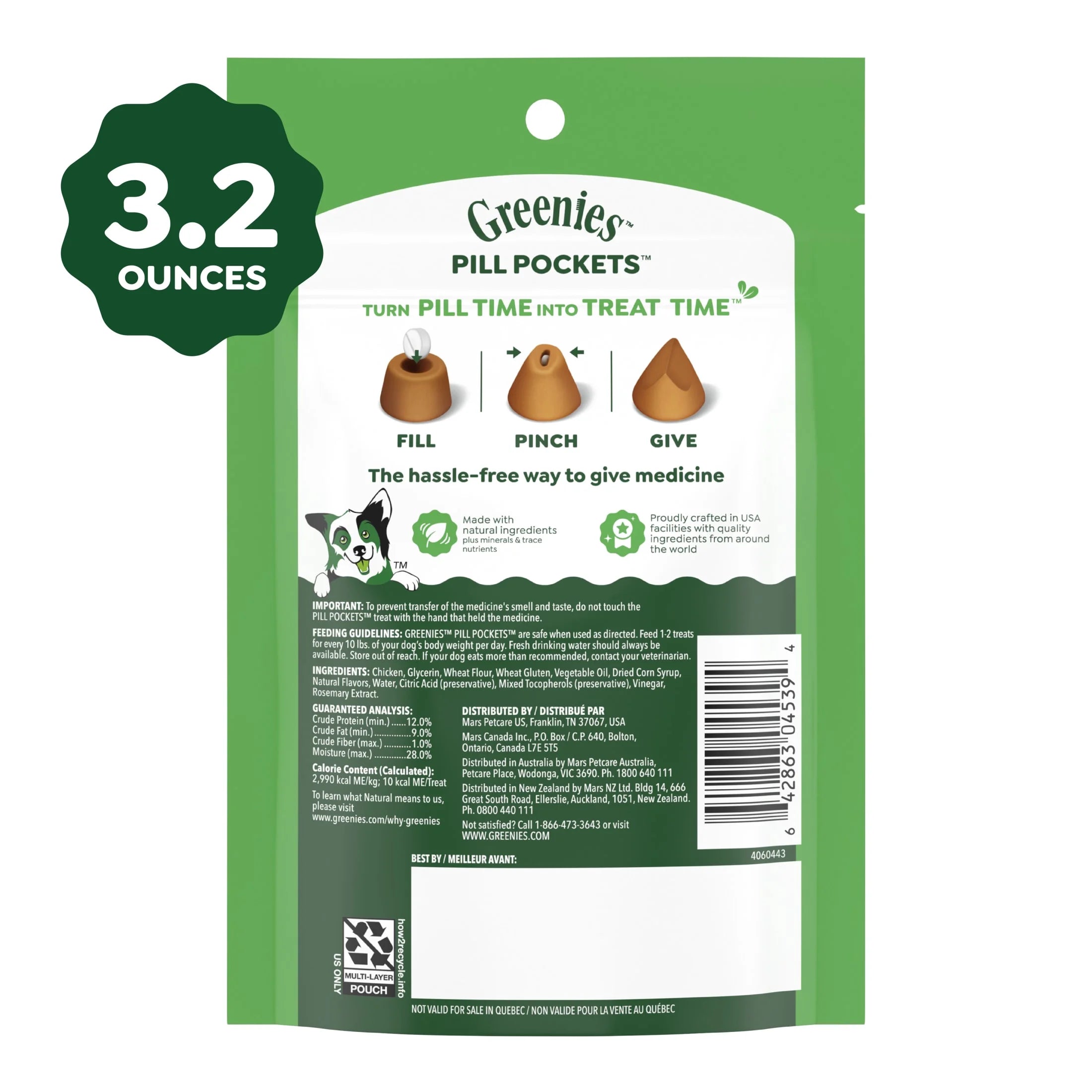 Pill Pockets for Dogs Chicken Flavor Small Size Soft Dog Treats, 3.2 Oz Pouch