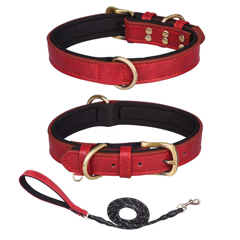 Factory Direct Sales Retro Leather Dog Leash with Breathable Dog Collar Contrast Color Solid Pattern Space Cotton Pet Lettering